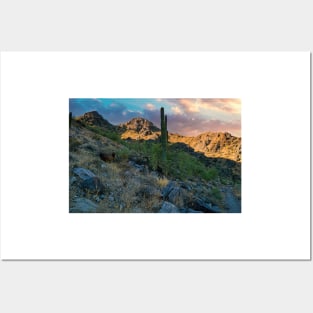 Dawn in the Desert Mountains Posters and Art